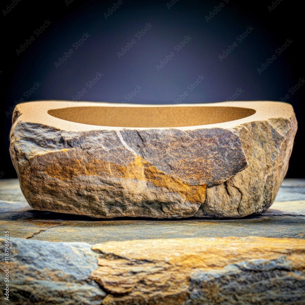 Fototapeta premium Rustic Stone Bowl Natural Rock Container Empty Podium Minimalist Design Spa Decor