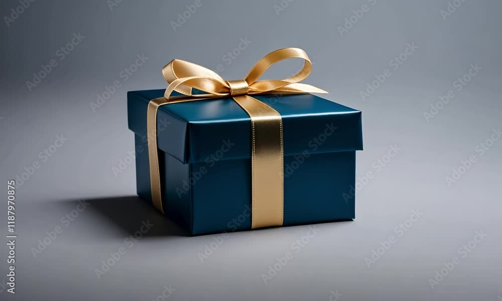 An isolated blue gift box featuring a ribbon, set against a transparent background cutout.