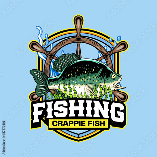 Crappie Fish Logotype in Colorful Vector Cartoon Illustration for sticker badge emblem t-shirt banner invitation