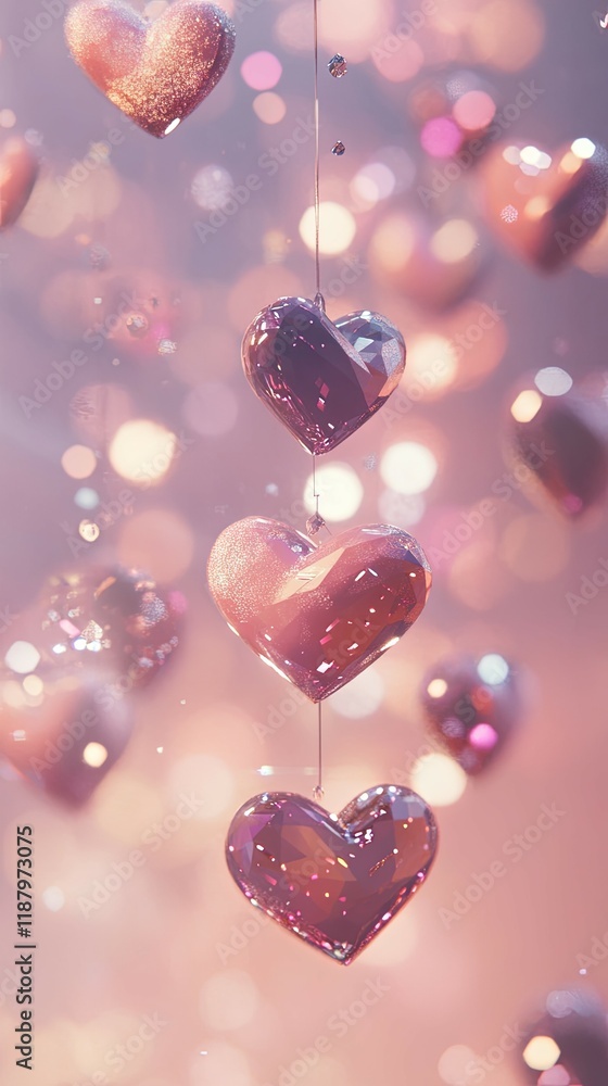 Obraz premium Glimmering Pink Hearts: A Romantic, Dreamy Digital Art Piece