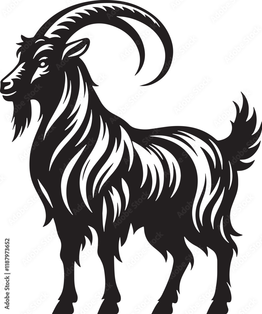 Goat Silhouette line art vector illustration on white background Goat Silhouette line art vector illustration on white background