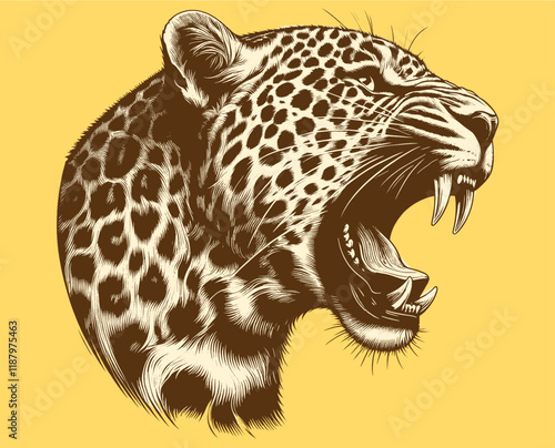 Leopard roaring portrait, vector illustration.