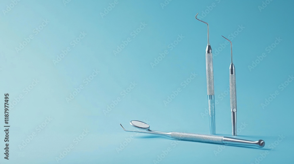 Dental Instruments on Blue Background: Sterile and Ready for Use Dental Instruments on Blue Background: Sterile and Ready for Use