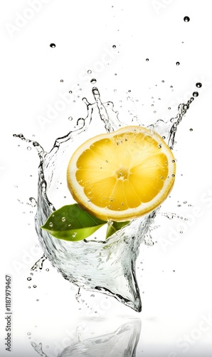 Water splashing on Lemon. Fresh Lemon