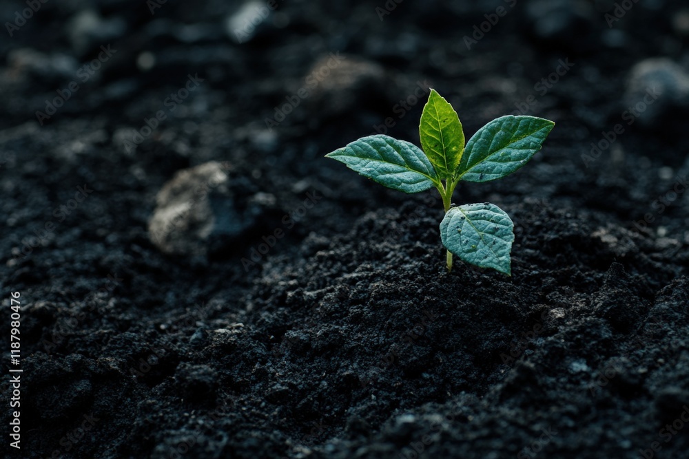 Naklejka premium New beginnings young sapling emerges from rich dark soil nature's resilience earth close-up growth concept