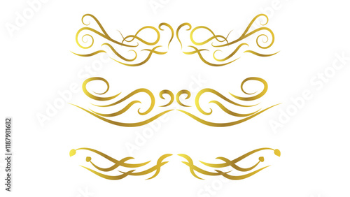 gold swirl calligraphy lines set isolated on white background. text divider and frame decoration 