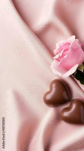 Wallpaper Mural Pink rose, chocolate hearts on silk fabric; romantic Valentine's Day card design Torontodigital.ca