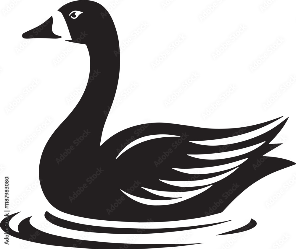 Goose Silhouette line art vector illustration on white background Goose Silhouette line art vector illustration on white background