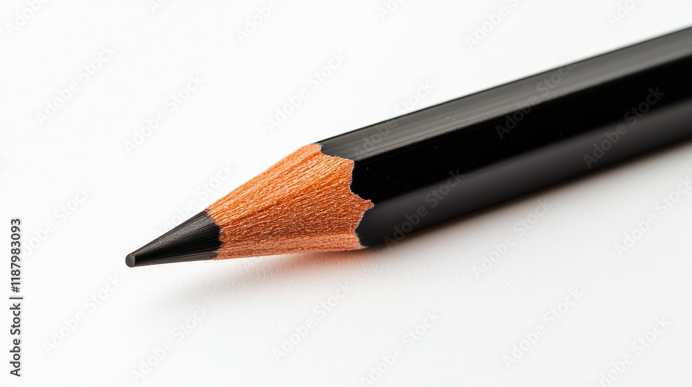 Close-up of a sharpened black pencil, poised on white paper. Ready to create! Close-up of a sharpened black pencil, poised on white paper. Ready to create!