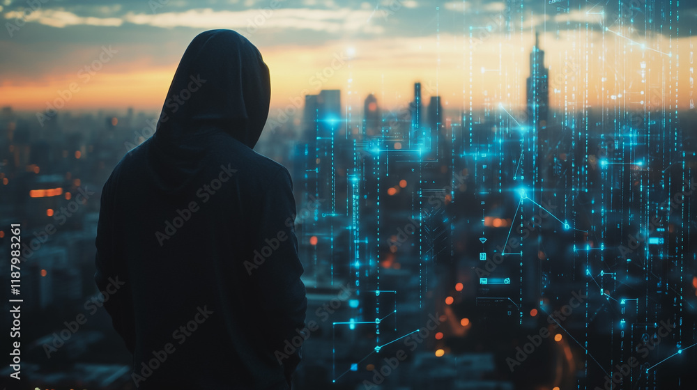 Hacker are planning to hack and attack networks and cyber security systems. Smart digital city with connection cyber security network reciprocity over the cityscape . Hacker are planning to hack and attack networks and cyber security systems. Smart digital city with connection cyber security network reciprocity over the cityscape .