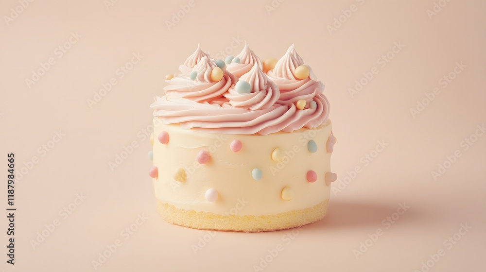 Pastel Pink Cake with Swirled Frosting and Candy Pastel Pink Cake with Swirled Frosting and Candy