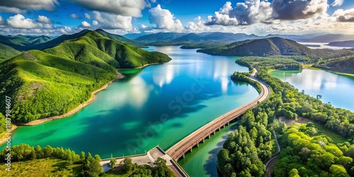 Stunning Aerial Drone Shot of Lake Morris & Copperlode Dam, Cairns, Australia: Turquoise Waters & Lush Rainforest photo