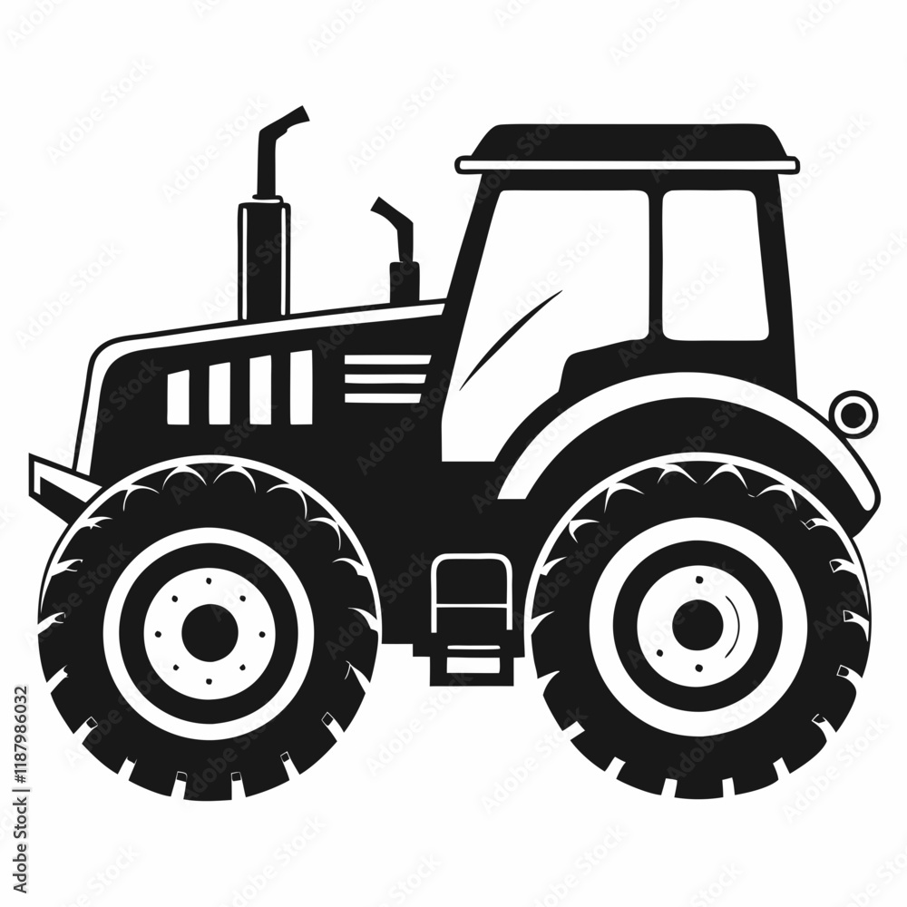 Obraz premium Simple Black and White Illustration of a Tractor