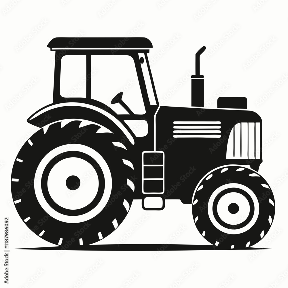 Obraz premium Simple Black and White Illustration of a Tractor