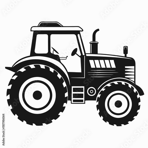 Simple Black and White Illustration of a Tractor