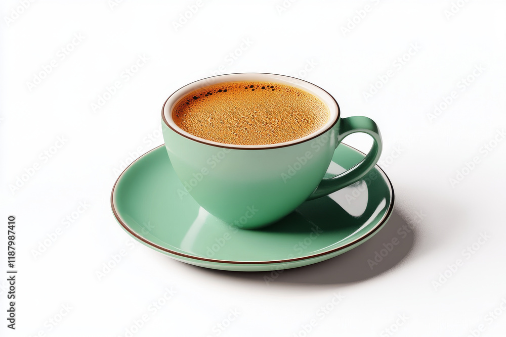 Obraz premium Aromatic Coffee in a Mint Green Cup, perfect morning brew!