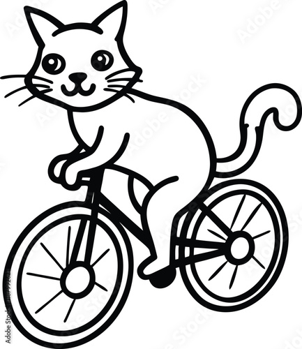 A cute cat riding a bicycle vector, A cute cat riding a bicycle silhouette vector art, A cute cat riding a bicycle line art vector photo