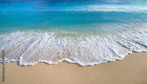 波打ち際、青い海と砂浜。（The water's edge, blue sea and sandy beach.）
 photo