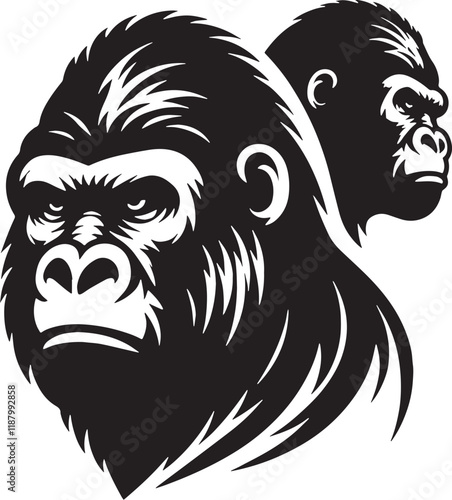 Gorilla Silhouette line art vector illustration on white background