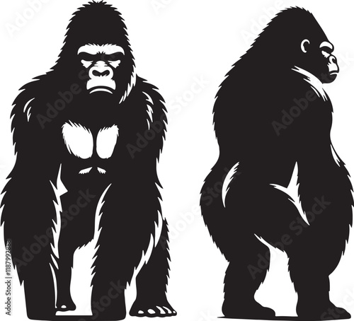 Gorilla Silhouette line art vector illustration on white background