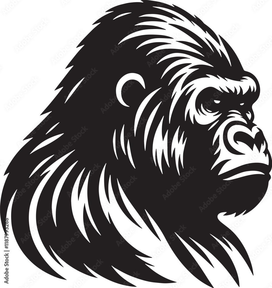 Gorilla Silhouette line art vector illustration on white background Gorilla Silhouette line art vector illustration on white background
