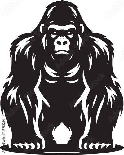 Gorilla Silhouette line art vector illustration on white background