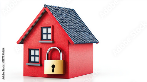 Safeguarding Home: A Red House Secured with a Padlock photo