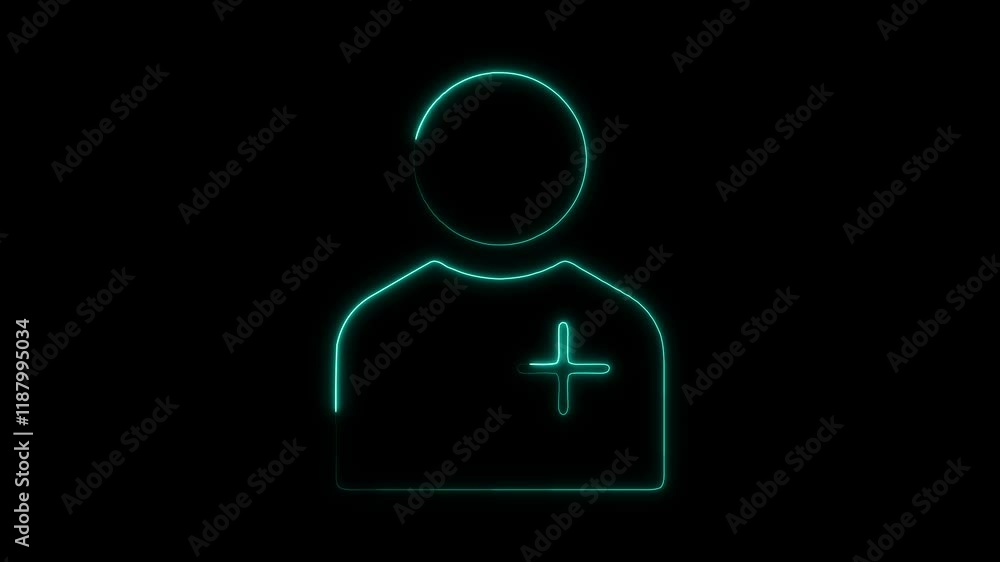 Glowing Neon Doctor Icon Animation on Black Background, HD Video Motion Graphic Representing Healthcare and Medical Profession Glowing Neon Doctor Icon Animation on Black Background, HD Video Motion Graphic Representing Healthcare and Medical Profession