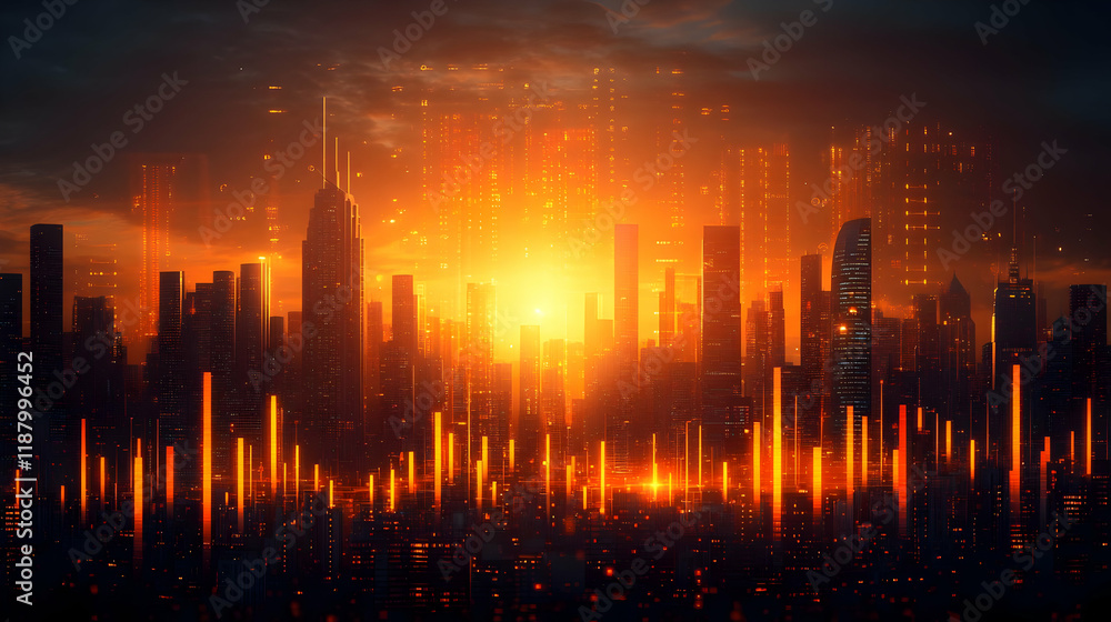 Futuristic city sunrise, glowing towers, digital background, game design Futuristic city sunrise, glowing towers, digital background, game design