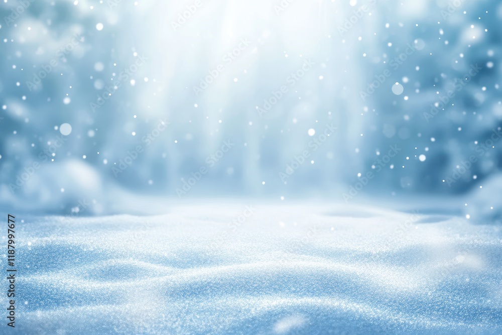 Snowy winter forest scene, snowfall, product display Snowy winter forest scene, snowfall, product display