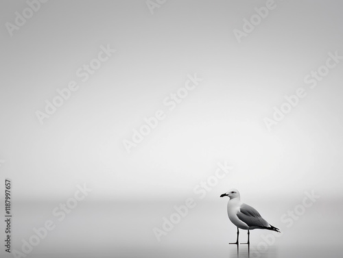 A Glimmering Seagull Against a Pristine White Background: Celebrating the Elegance and Grace of Nature in a Simple Yet Striking Composition.