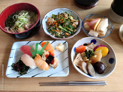 Omakase sushi on a plate / 海鮮江戸前にぎり寿司のおまかせプレートセット