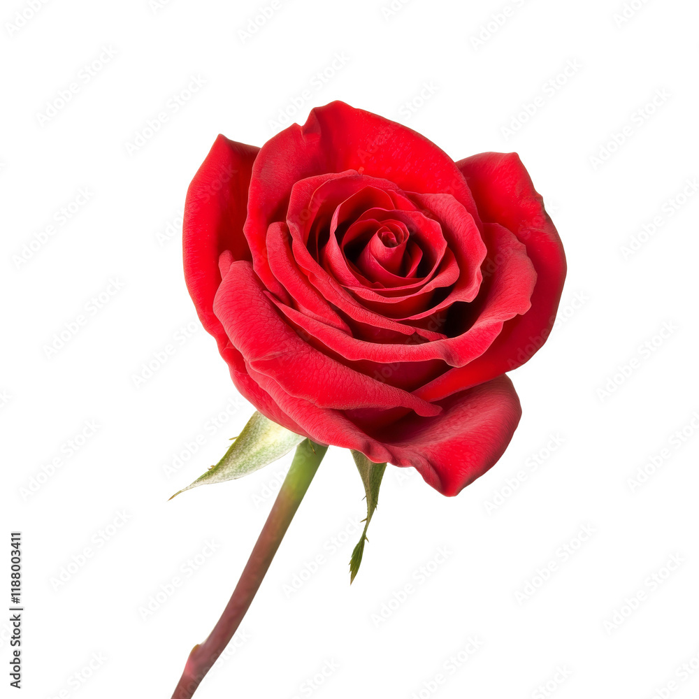 vibrant red rose with lush petals and long stem, symbolizing love and beauty. This stunning flower stands out against transparency background, creating striking visual impact vibrant red rose with lush petals and long stem, symbolizing love and beauty. This stunning flower stands out against transparency background, creating striking visual impact