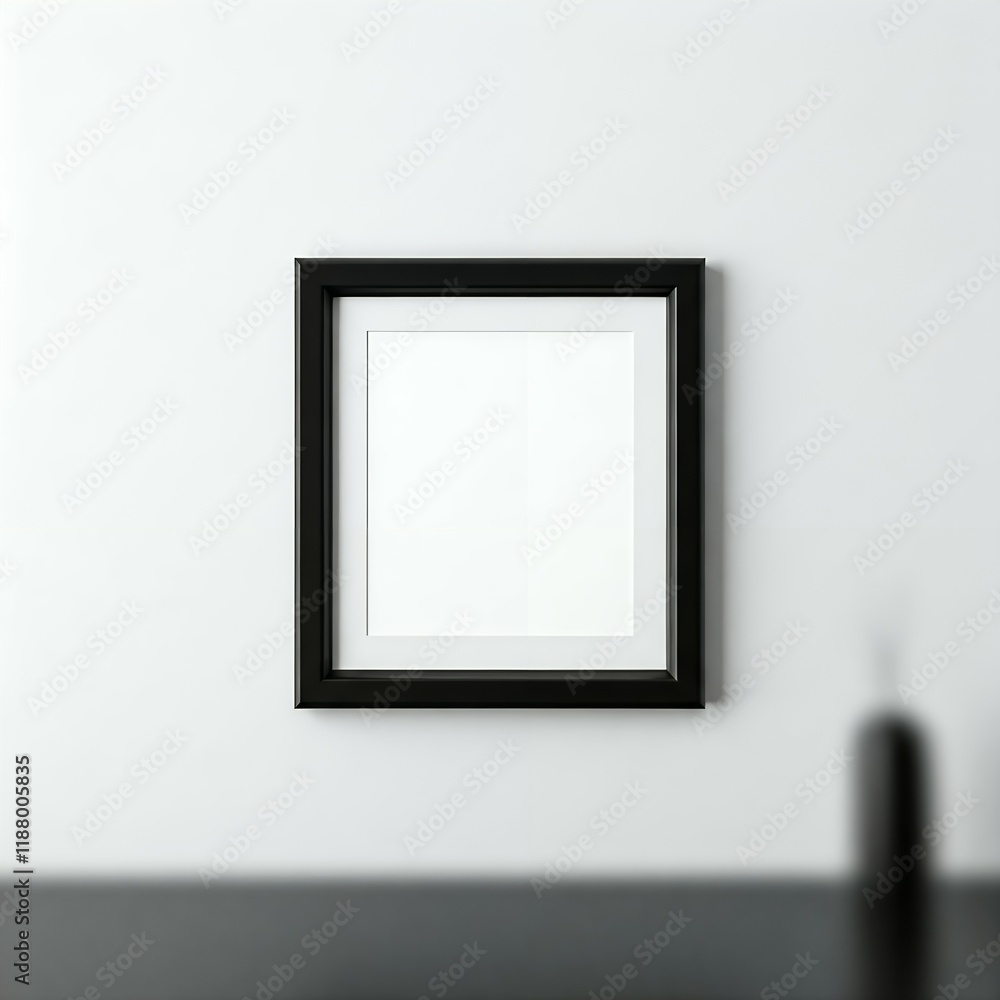 Empty Black Framed Square Picture Mockup on a White Wall Empty Black Framed Square Picture Mockup on a White Wall