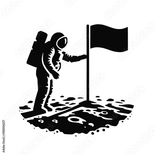Astronaut mit Flagge auf Mondoberfläche – KI generiert
