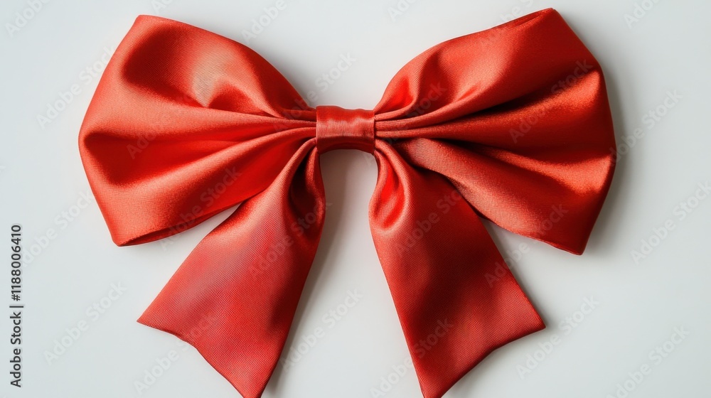 A bright red satin bow with soft, shiny loops, neatly arranged on a white background, creating a festive and elegant atmosphere for any occasion. A bright red satin bow with soft, shiny loops, neatly arranged on a white background, creating a festive and elegant atmosphere for any occasion.