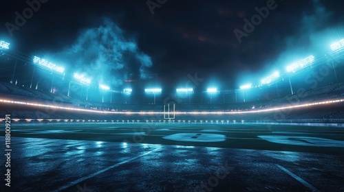 Night Football Stadium:  A Dramatic View of an Empty Field Under Floodlights photo