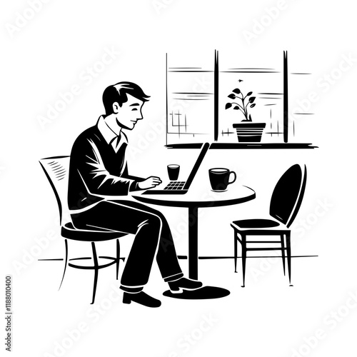 A glyph style illustration of remote work from home