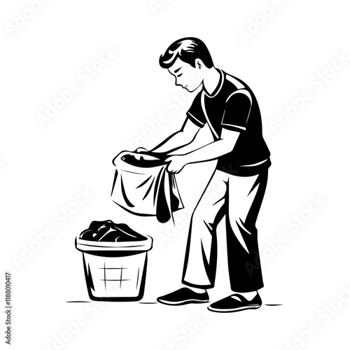 A glyph illustration showing a man doing laundry