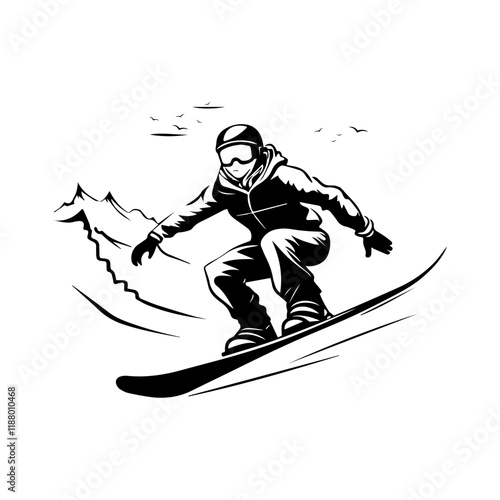 Solid illustration showing a snowboarding person enjoying