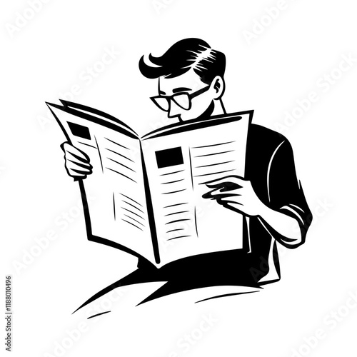 Man reading newspaper hand drawn style illustration
