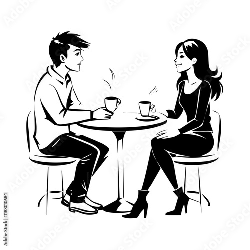 Couple on a coffee date hand drawn illustration