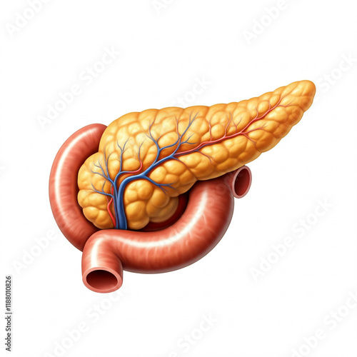 realistic illustration of the pancreas and duodenum with detailed anatomy 3d render