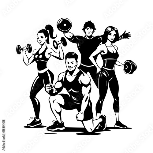 An illustration of gym trainers in glyph style