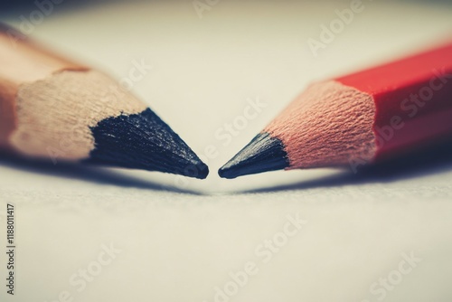 Close up of two sharpened colored pencils photo