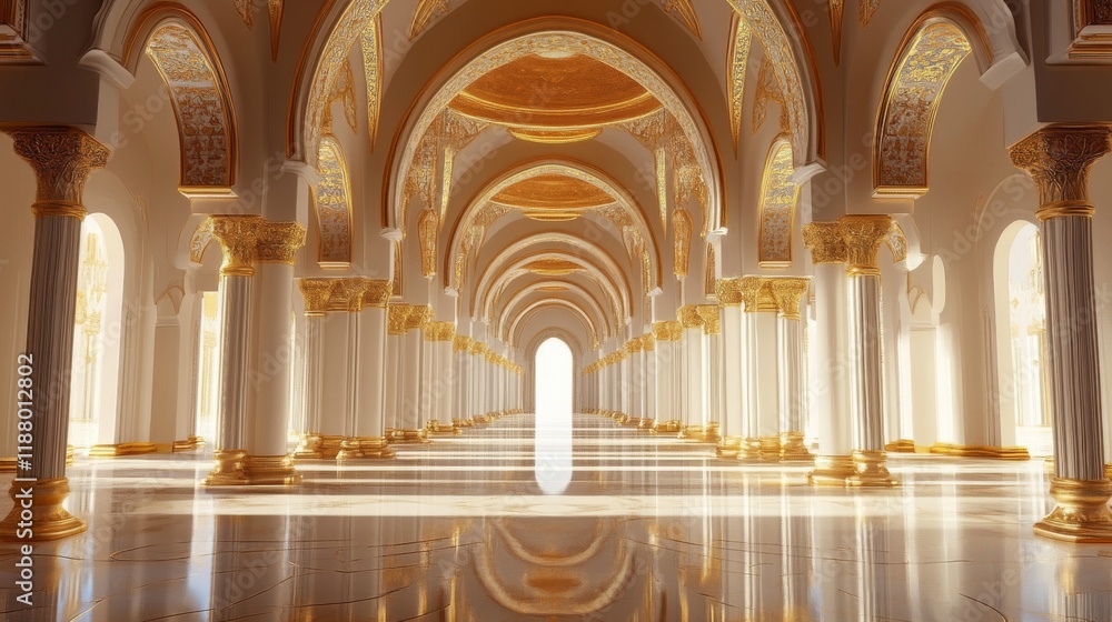 Fototapeta premium Elegant Golden Arches Palace Hallway Interior Design