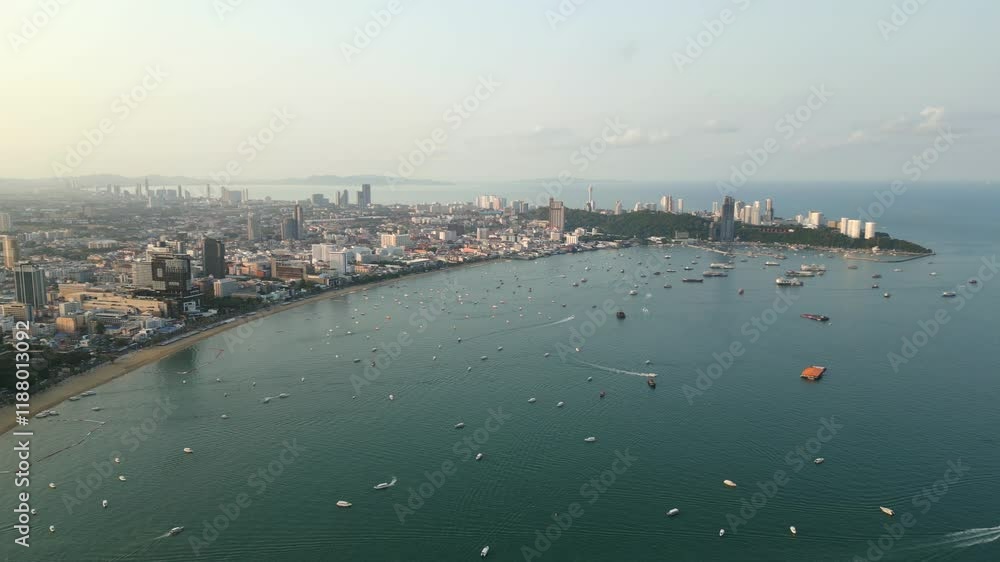 Aerial view of iconic Pattaya Beach and city skyline in Thailand Aerial view of iconic Pattaya Beach and city skyline in Thailand