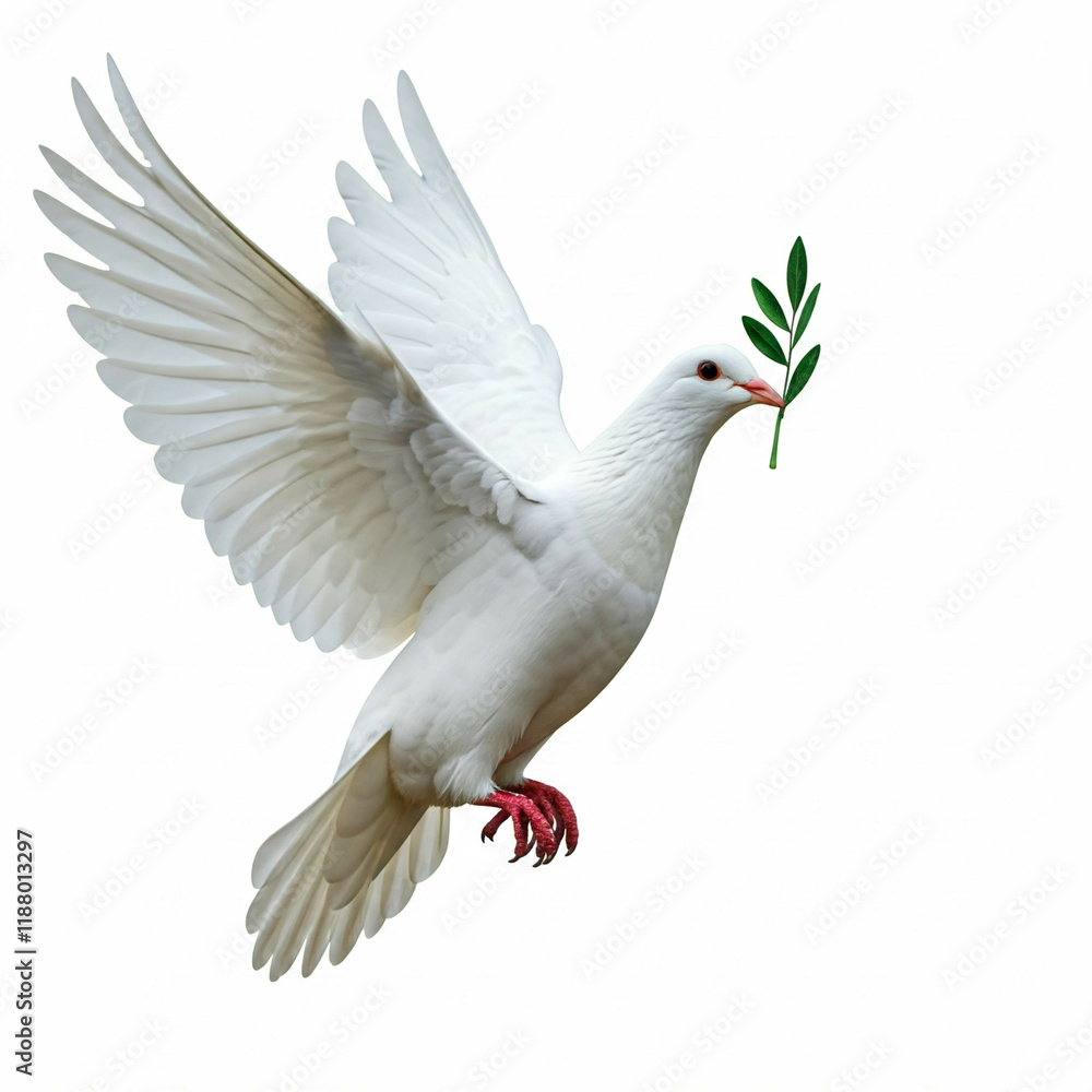 Obraz premium white dove carrying an olive branch symbol of peace and hope