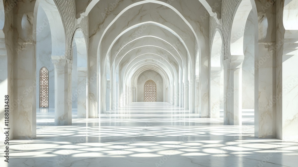 Serene White Marble Hallway With Archways Serene White Marble Hallway With Archways