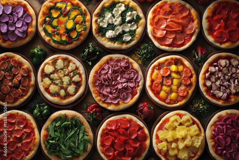 A Collection Of Twelve Gourmet Pizzas With Unique Toppings A Collection Of Twelve Gourmet Pizzas With Unique Toppings